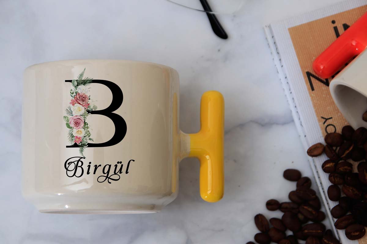 İSME ÖZEL (B) HARFLİ LATTE KUPA Sarı