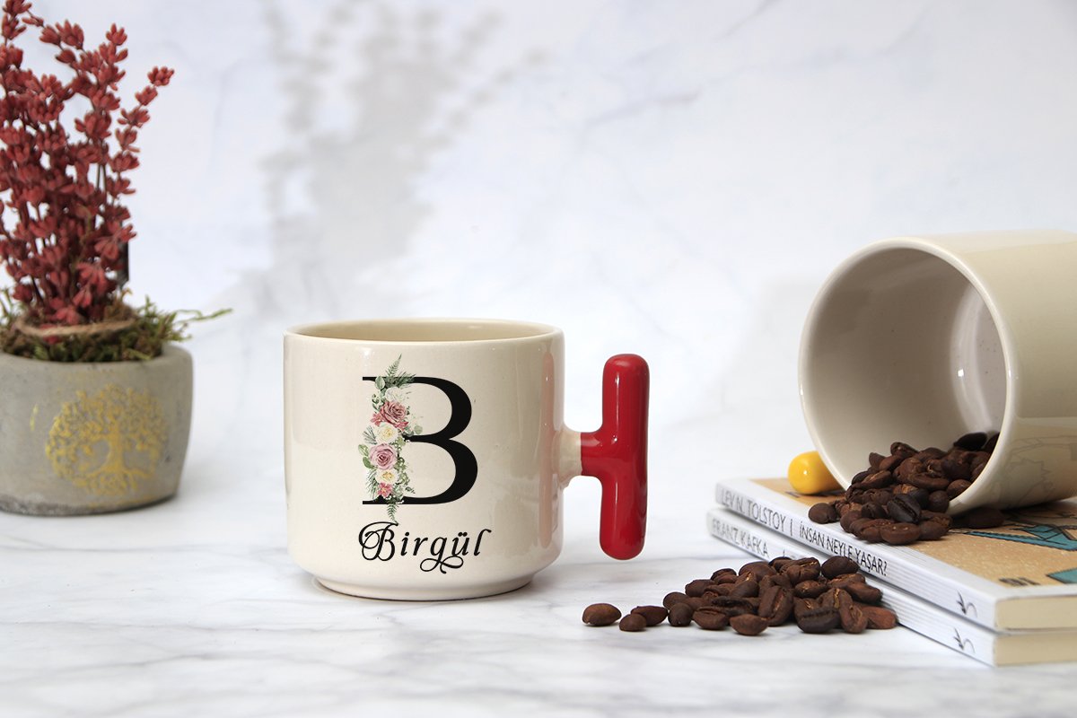İSME ÖZEL (B) HARFLİ LATTE KUPA Kırmızı