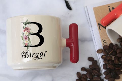 İSME ÖZEL (B) HARFLİ LATTE KUPA Kırmızı