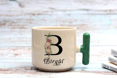 İSME ÖZEL (B) HARFLİ LATTE KUPA Yeşil