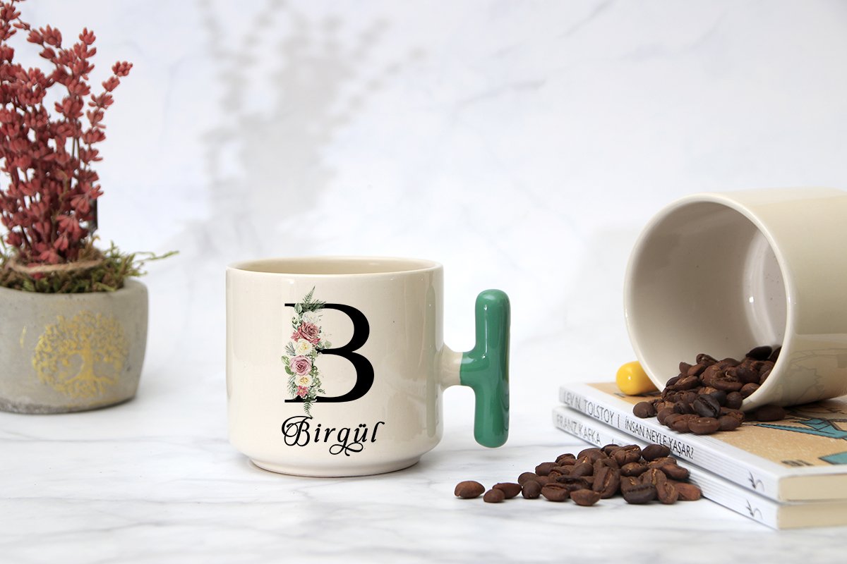İSME ÖZEL (B) HARFLİ LATTE KUPA Yeşil