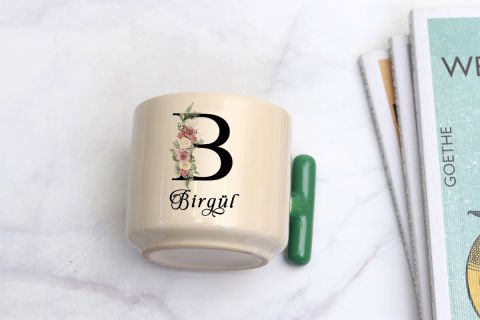 İSME ÖZEL (B) HARFLİ LATTE KUPA Yeşil