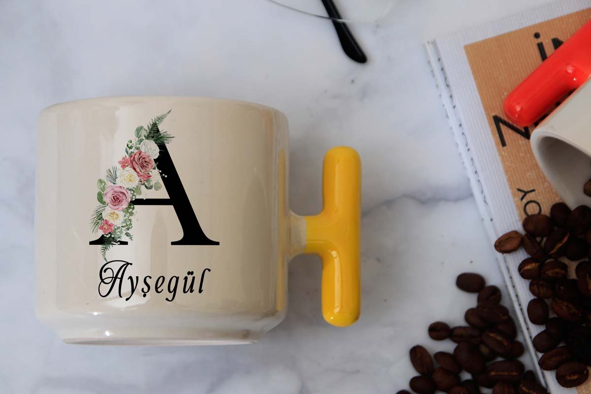 İSME ÖZEL (A) HARFLİ LATTE KUPA Sarı