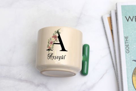 İSME ÖZEL (A) HARFLİ LATTE KUPA Yeşil