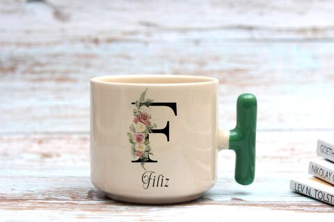 İSME ÖZEL (F) HARFLİ LATTE KUPA Yeşil