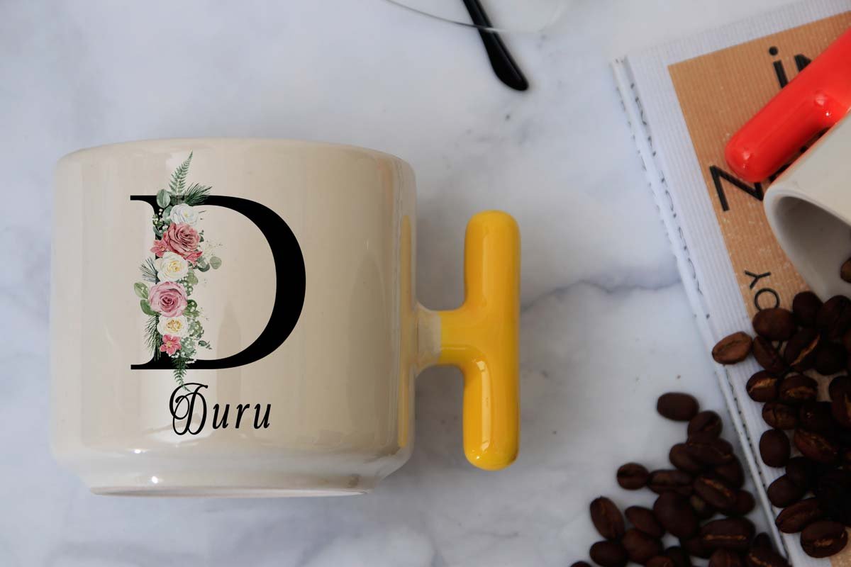 İSME ÖZEL (D) HARFLİ LATTE KUPA Sarı