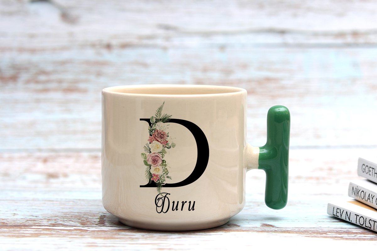 İSME ÖZEL (D) HARFLİ LATTE KUPA Yeşil