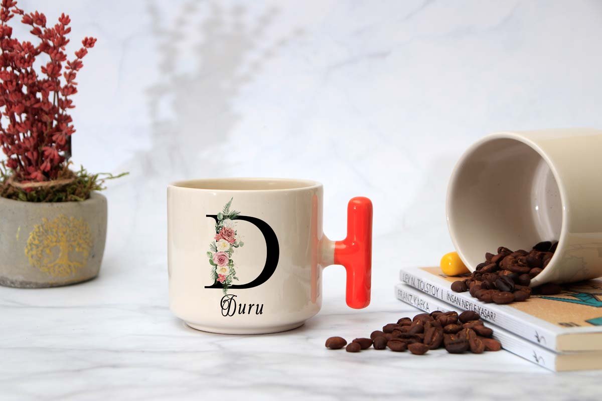 İSME ÖZEL (D) HARFLİ LATTE KUPA Turuncu