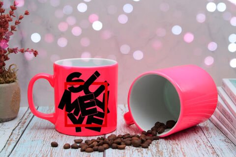 KİŞİYE ÖZEL KARE TASARIMLI KUPA Neon Pembe