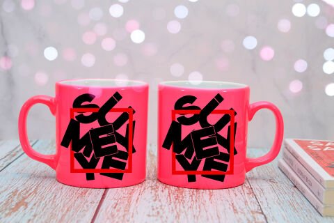KİŞİYE ÖZEL KARE TASARIMLI KUPA Neon Pembe